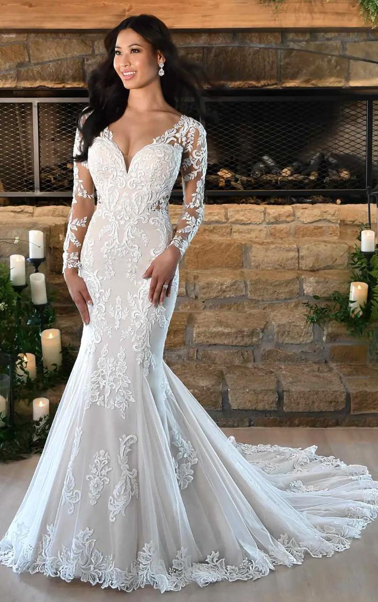 Sample Sale  Elegant Beaded Sleeve Mermaid Crepe Bridal Gown